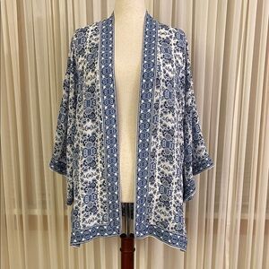 Max Studio Blue and White Floral Kimono Jacket